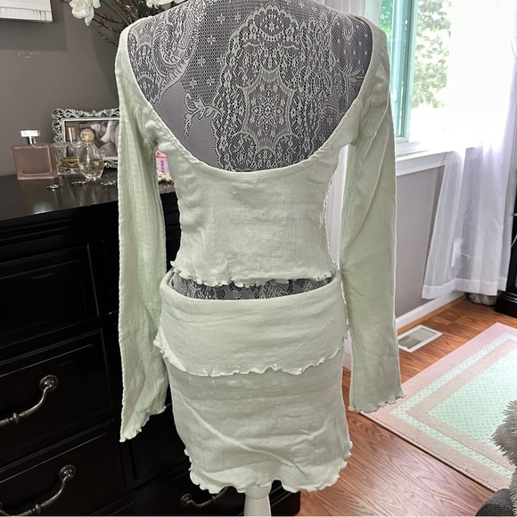 Free People Soleil Set Mineral Sea Two-Piece Long Sleeve & Mini Skirt Size L - Picture 5 of 16